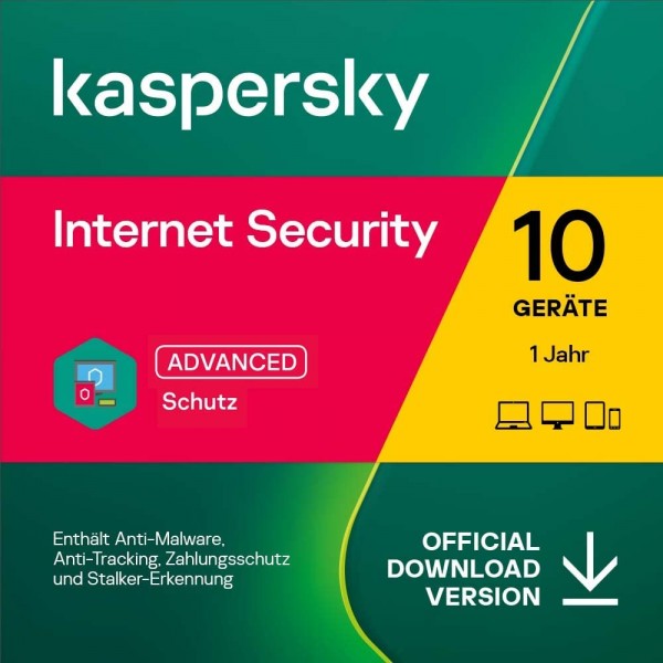 Kaspersky Internet Security (gültig 2024/2025) 10 Geräte 1 Jahr Upgrade Download