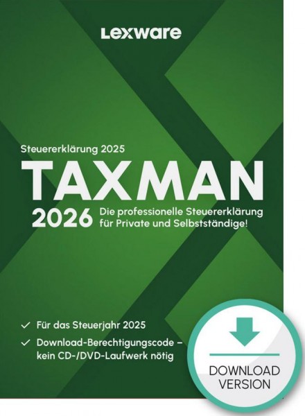 TAXMAN 2026 (für das Steuerjahr 2025) 1 PC bis zu 5 Steuererklärungen, Download