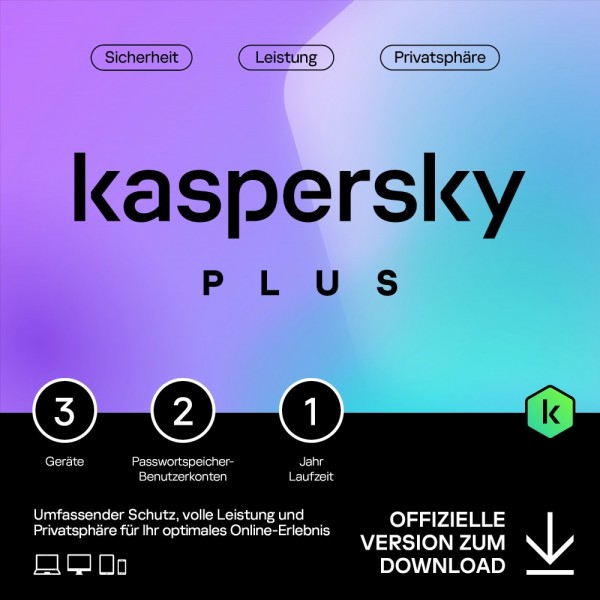 Kaspersky Plus Internet-Security 2024, 3 Geräte, 1 Jahr, Deutsch, KEY, Download