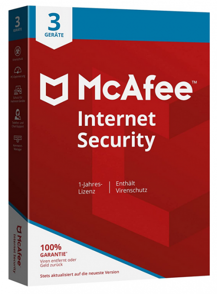 McAfee Internet Security 2024, 3 Geräte 1 Jahr, Code in a Box