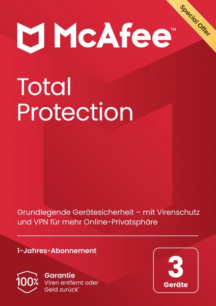 McAfee Total Protection 2026, 3 Geräte 1Jahr Special Offer Code in a Box per DHL