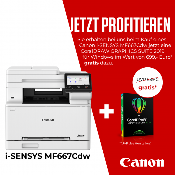 Canon i-SENSYS MF667Cdw A4 Farb-Laser-MultifunktionsdruckerUSB/LAN+CorelDRAW2019