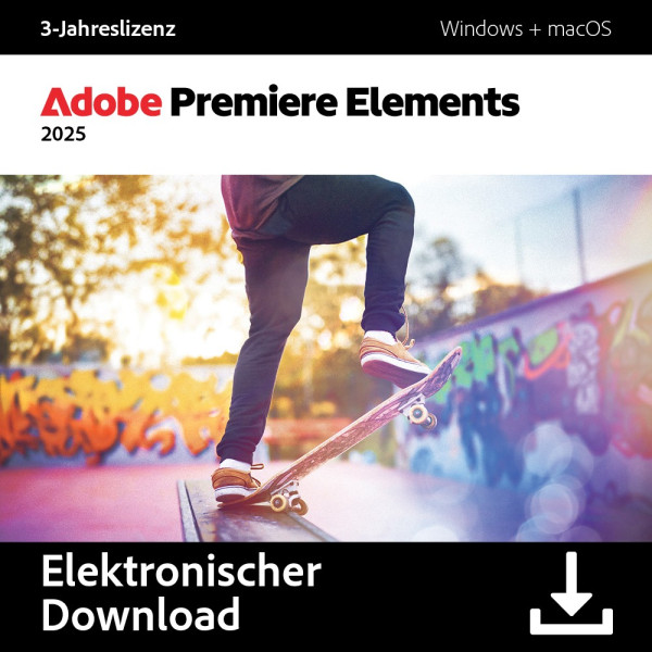 Adobe Premiere Elements 2025, Vollversion, 3 Jahre, Windows10/11, Mac, Download