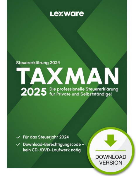 TAXMAN 2025 (für das Steuerjahr 2024) 1 PC bis zu 5 Steuererklärungen, Download