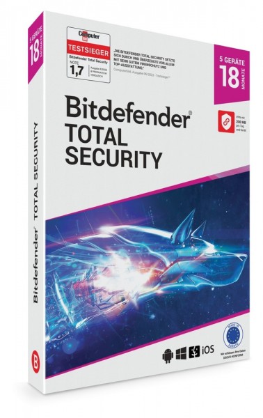 Bitdefender Total Security 2026, 5 Geräte, 18 Monate, Code in a Box per DHL