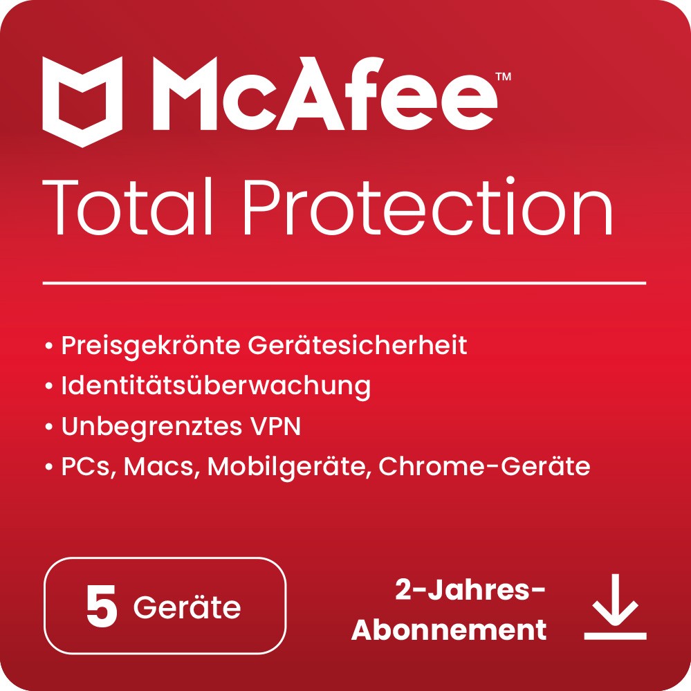 McAfee Total Protection 2025, 5 Geräte 2 Jahre, Download