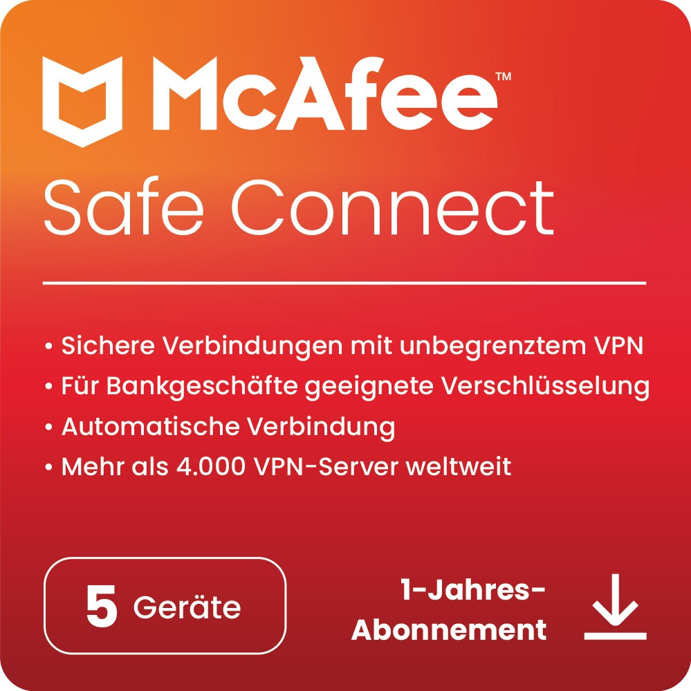 McAfee VPN Safe Connect 2025, 5 Geräte, 1 Jahr , Download