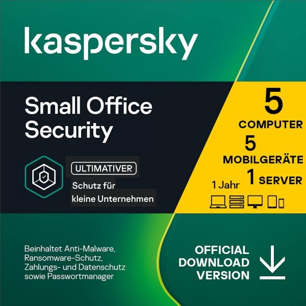Kaspersky Small Office Security V8, 5 PC 5 Mobile 1 Server 1 Jahr,Download