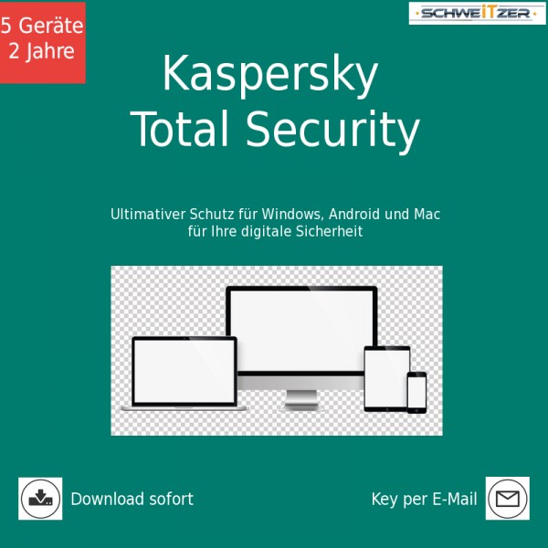 Kaspersky TOTAL SECURITY (gültig für 2024/2025), 5-Geräte / 2-Jahre, Download