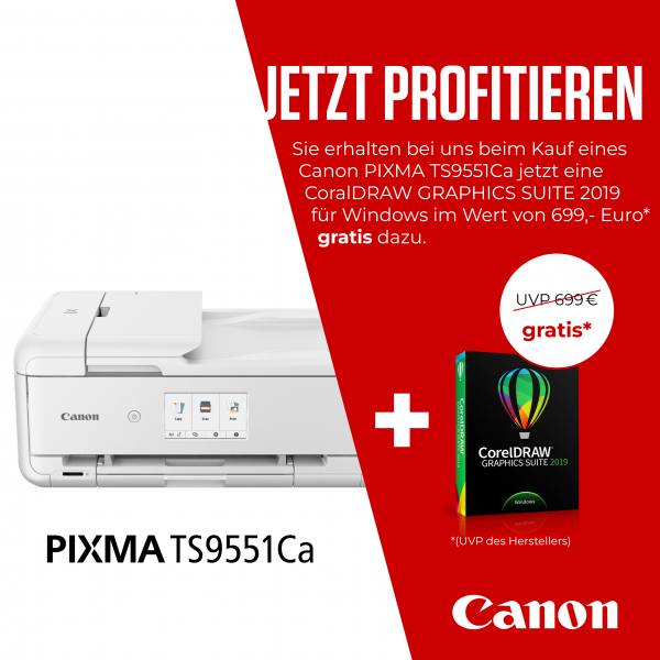 Canon PIXMA TS9551Ca A3 Multifunktionsdrucker 3 in 1, weiss + CorelDraw 2019