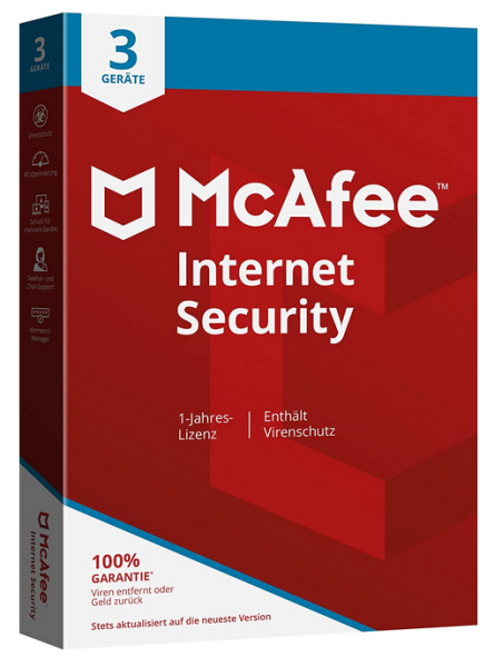 McAfee Internet Security 2024/2025, 3 Geräte 1 Jahr, Code in a Box