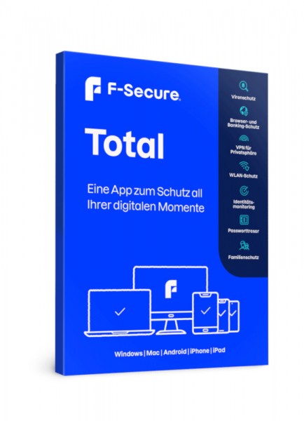 F-Secure Total Security 2024 inkl. VPN, Deutsch, 3 Geräte, 2 Jahre, Download