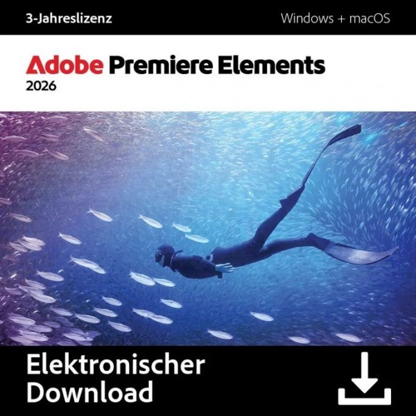 Adobe Premiere Elements 2026 Vollversion 1PC 3 Jahre Windows11 Mac15.5, Download