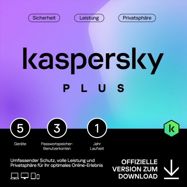 Kaspersky Plus Internet-Security 2024, 5 Geräte, 1 Jahr, Deutsch, KEY, Download