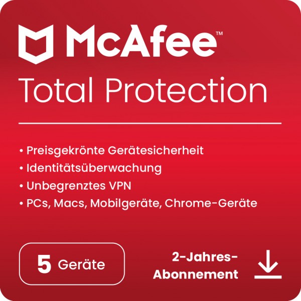 McAfee Total Protection 2024, 5 Geräte 2 Jahre, Download