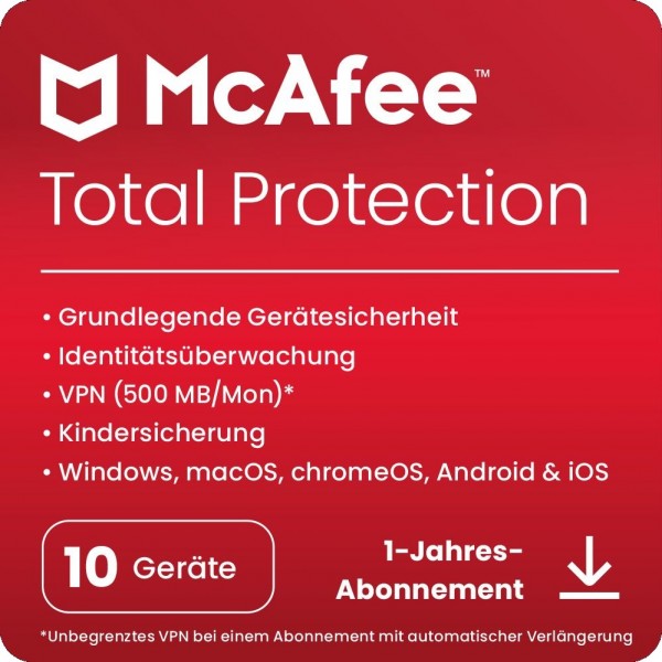McAfee Total Protection 2024 10 Geräte 1 Jahr Download