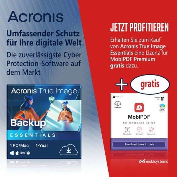 Acronis TrueImage Essentials 2026 1PC 1Jahr +Mobi P*D*F Premium 1PC 1Jahr KEY