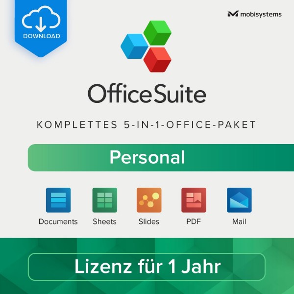 MobiOffice Suite Personal, 1 User, (1 PC und 2 Mobilgeräte) 1 Jahr, DOWNLOAD