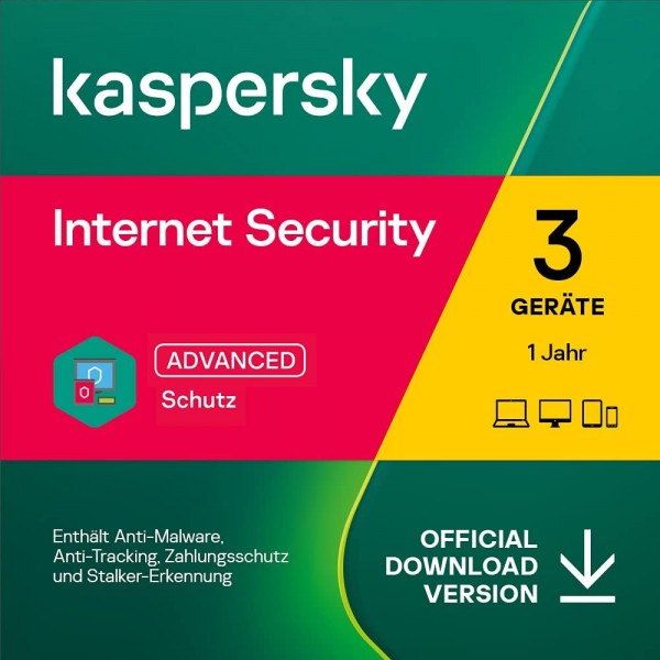 Kaspersky Internet Security (gültig für 2024/2025), Upgrade, 3 Geräte, 1 Jahr, Download