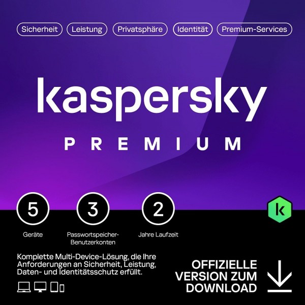 Kaspersky Premium Total Security 2026, 5 Geräte, 2 Jahr, Deutsch, KEY, Download