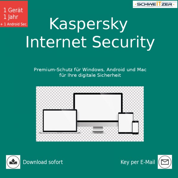 Kaspersky Internet Security, 1 Gerät + 1 Android Security, 1 Jahr, Download