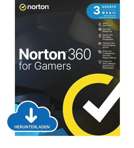 NORTON 360 for Gamers 2026 3 Geräte 1 Jahr, KEIN ABO, Download