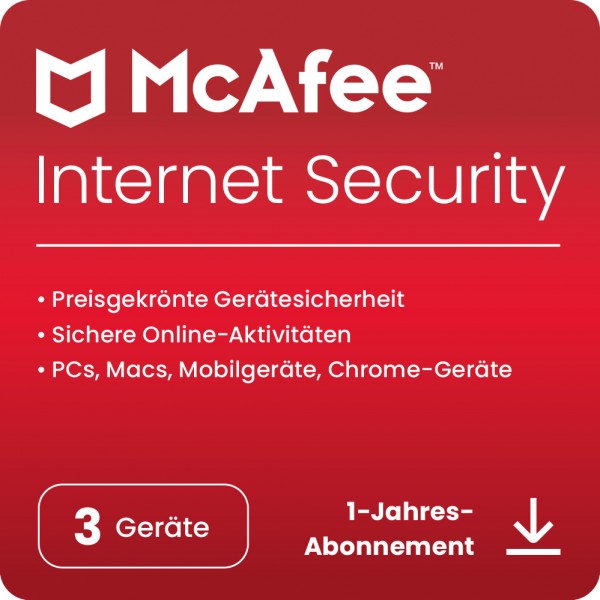 McAfee Internet Security, 3 Geräte 1 Jahr, 2023/2024, Download