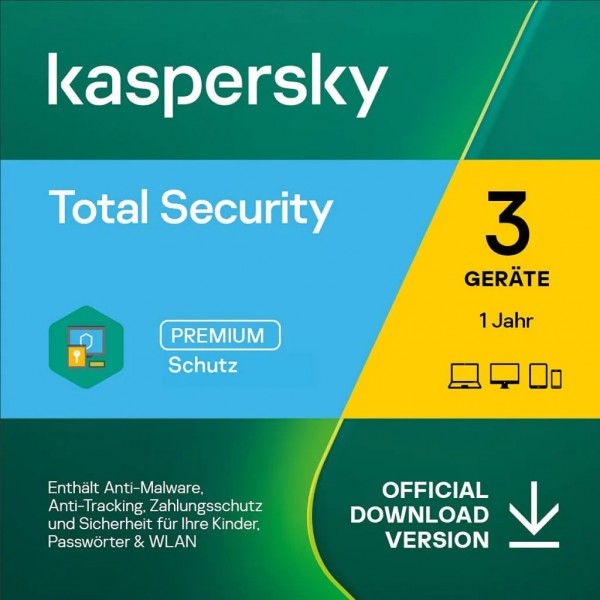 Kaspersky TOTAL SECURITY (gültig für 2024/2025) 3-Geräte 1-Jahr Upgrade Download