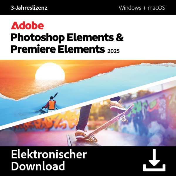 Adobe Photoshop + Premiere Elements 2025 Vollversion, 3 Jahre, Win/Mac, Download