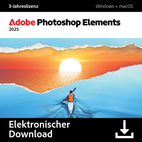 Adobe Photoshop Elements 2025 Vollversion, 3 Jahre, Windows10/11, Mac, Download